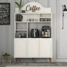 Hanah Home Lyon 120 Mueble Bar para Café - Crema y Nogal